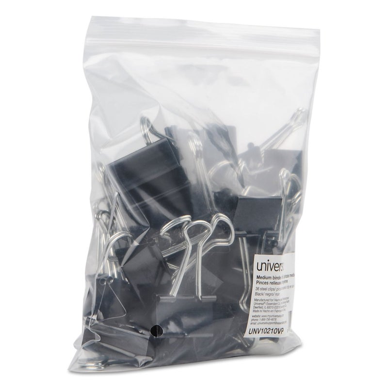 Universal UNV10210VP Binder Clips in Zip-Seal Bag - Medium, Black/Silver (36/Pack) - Image 3